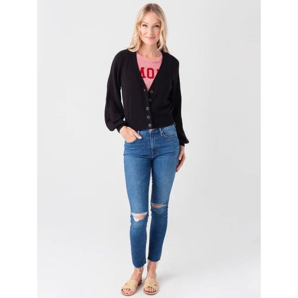 FRAME 100% Cashmere Linked Cardigan Sweater Long Sleeve Button Black Size Large - Picture 14 of 16